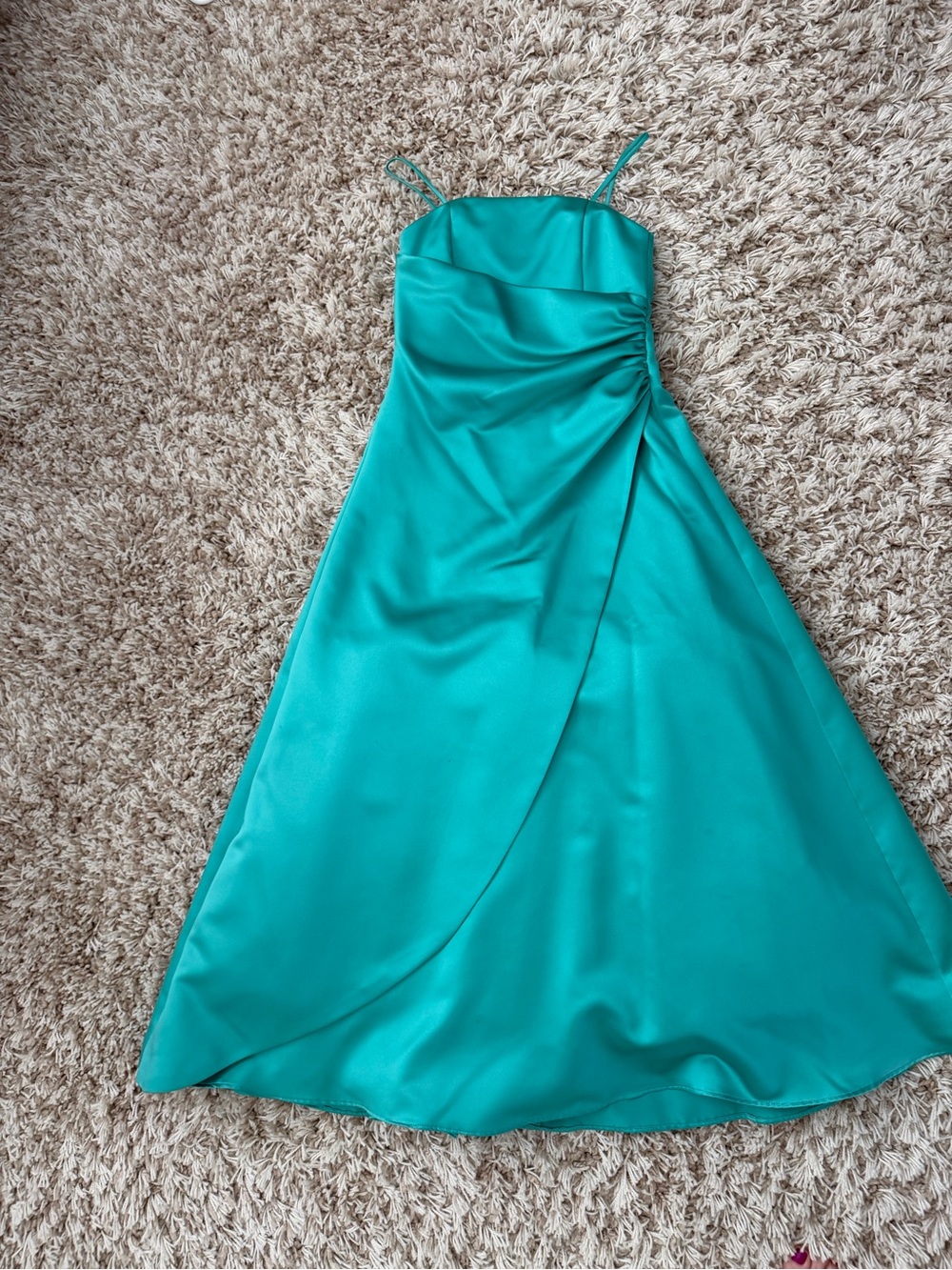 David's Bridal Mermaid Teal Satin Dress